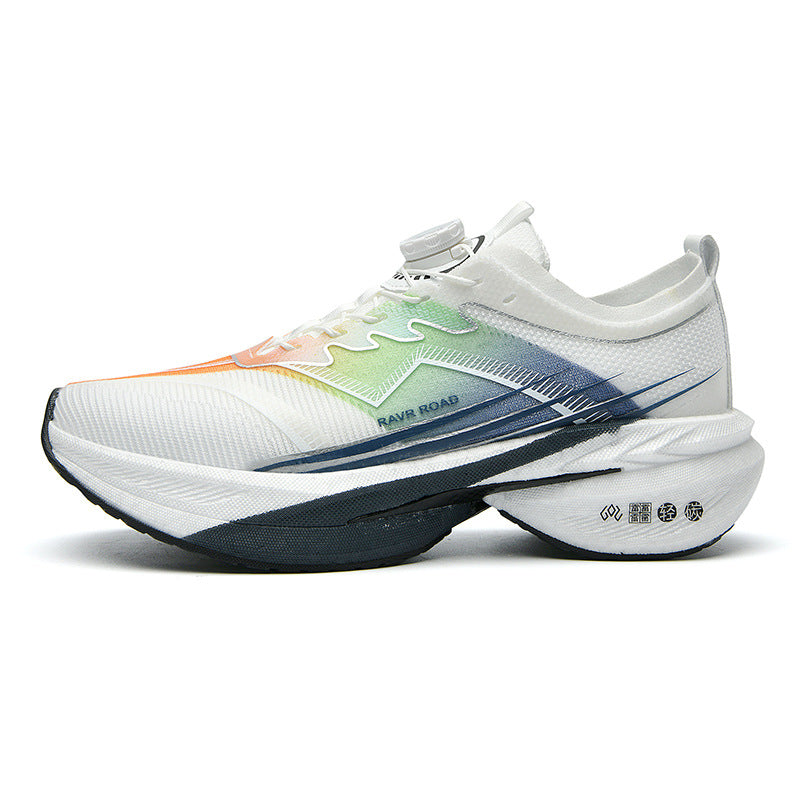 Summer New Hollow Breathable Rotating Buckle Racing Running Shoes Full Palm Carbon Plate Thick Sole Cushioning Sports Shoes