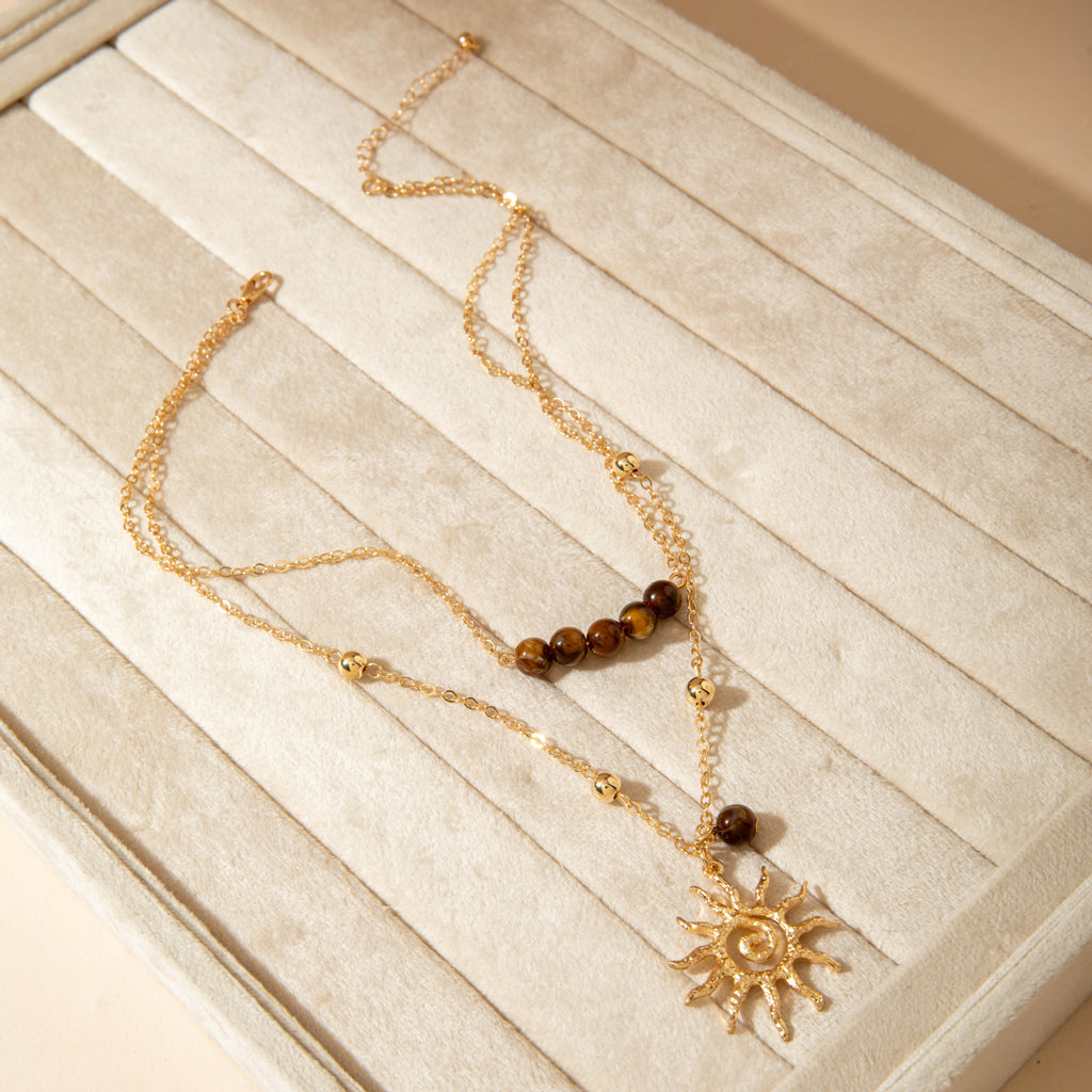 European and American Fashion Jewelry Double Layer Stacked Sunflower Pendant Necklace Simple Flat Snake Necklace Wholesale