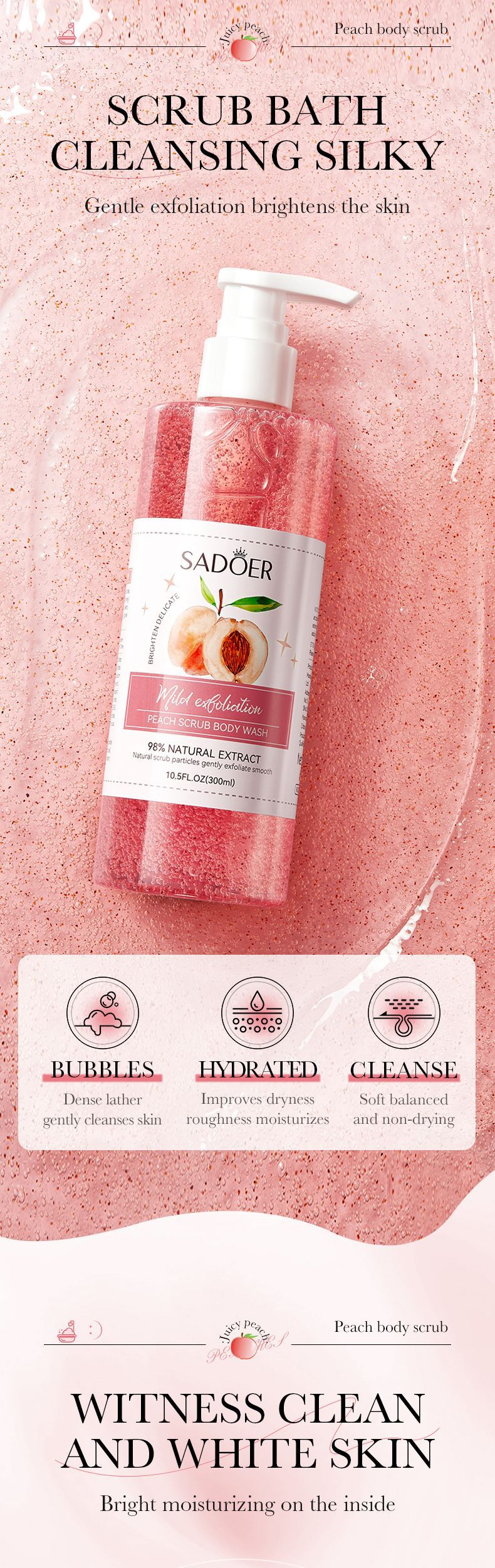 Full English Fruit Body Wash300mlSADOER Kiwi Body Scrub Shower Gel  Wholesale