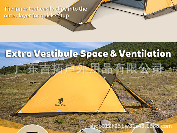 New Mountaineering Tent Double Person Double Layer Aluminum Pole Four Seasons Outdoor Camping Tent Windproof Rainproof Tent One Room One Hall