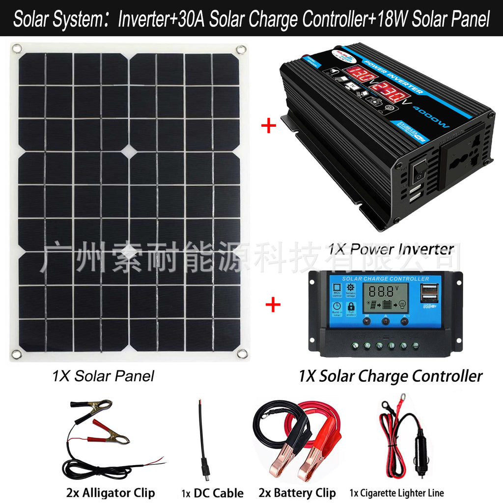 Solar Energy Kit System: 12V Inverter 18W Solar Panel 30A Controller Solar System