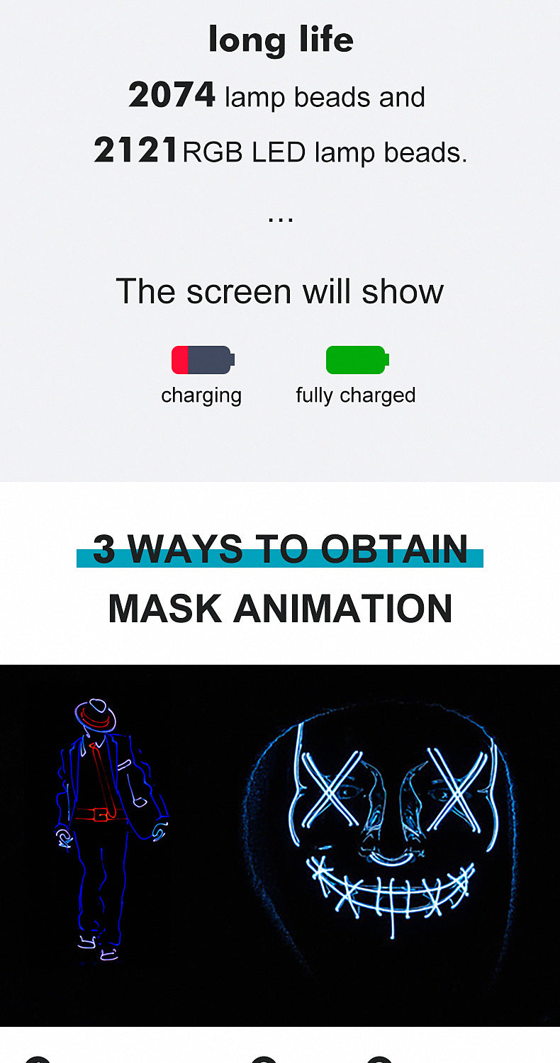Halloween Colorful LED Glowing Mask Party Sunglasses Rechargeable diy Dynamic Light-Up Mask Face Shield