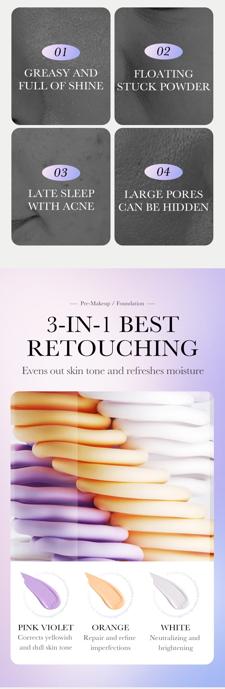 Makeup SADOER Three Color Rainbow Isolation Cream Contour Concealer Refreshing Primer  Wholesale