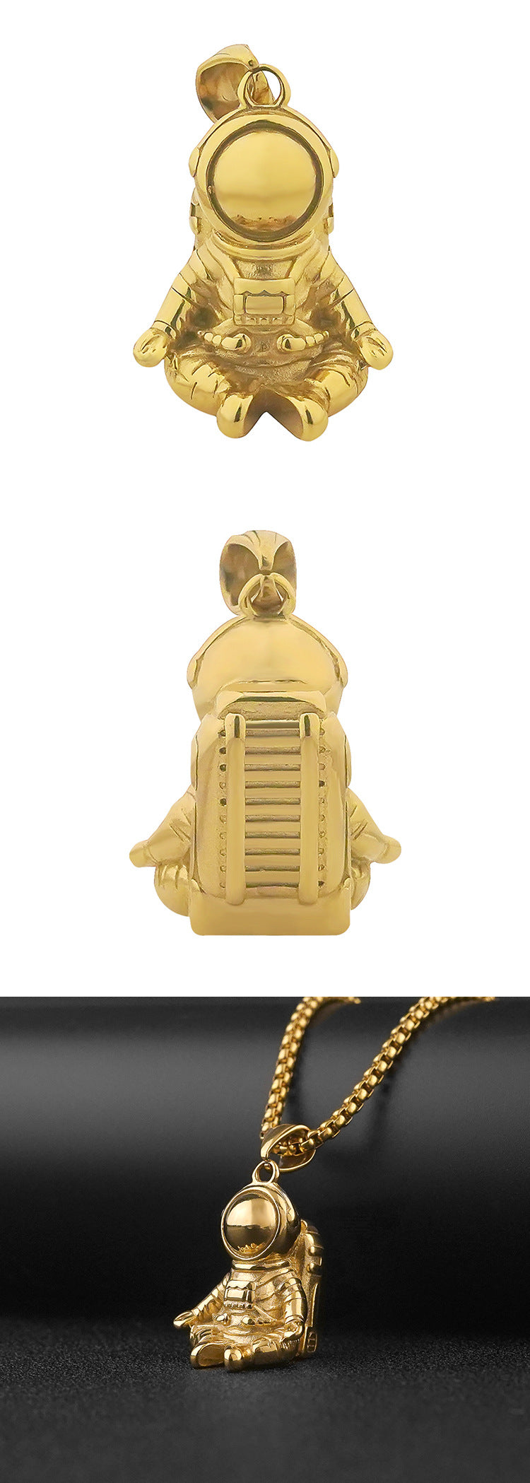Cast Stainless Steel Astronaut Pendant Vacuum Plating gold Astronaut Personality Titanium Steel Necklace