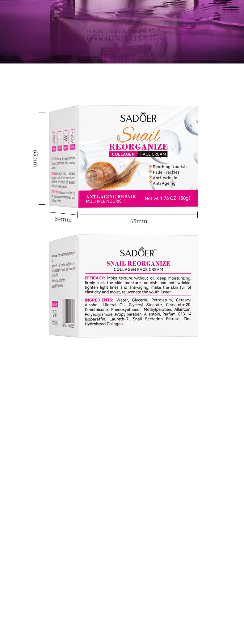 Full English Snail Face Cream50g Collagen Hydrating Moisturizing Cream  Foreign Trade Wholesale