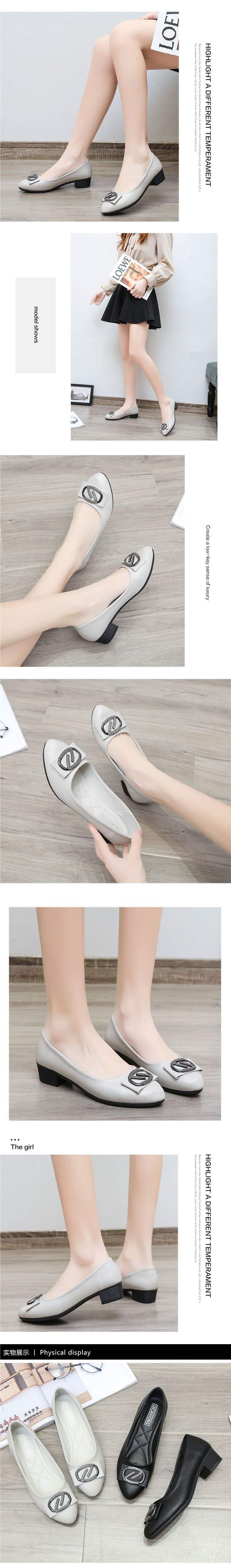 Soft Leather Single Shoes for Women, Integrated Heel, Mid-Heel, Mom Shoes, Leather Shoes, Chunky Heel, Loafers, Professional Work Shoes for Women
