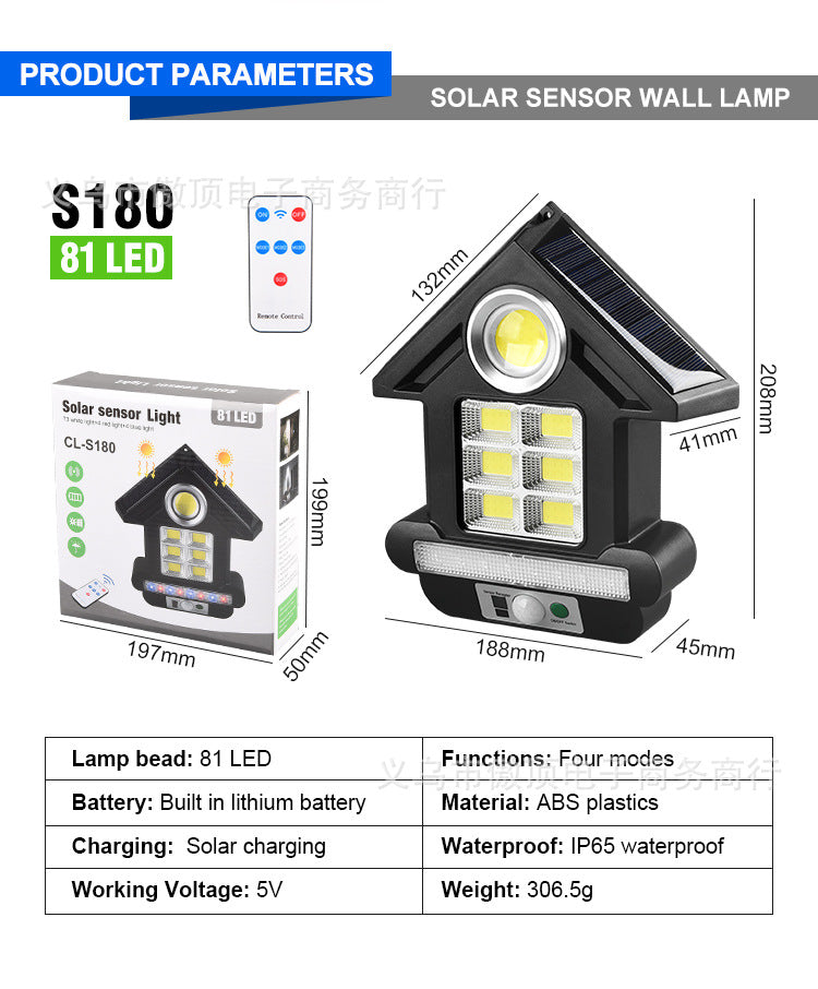 Solar Street Light Human Body Sensing Small Wall Light with Remote Control Garden Light COB Security Light Waterproof Garden Light