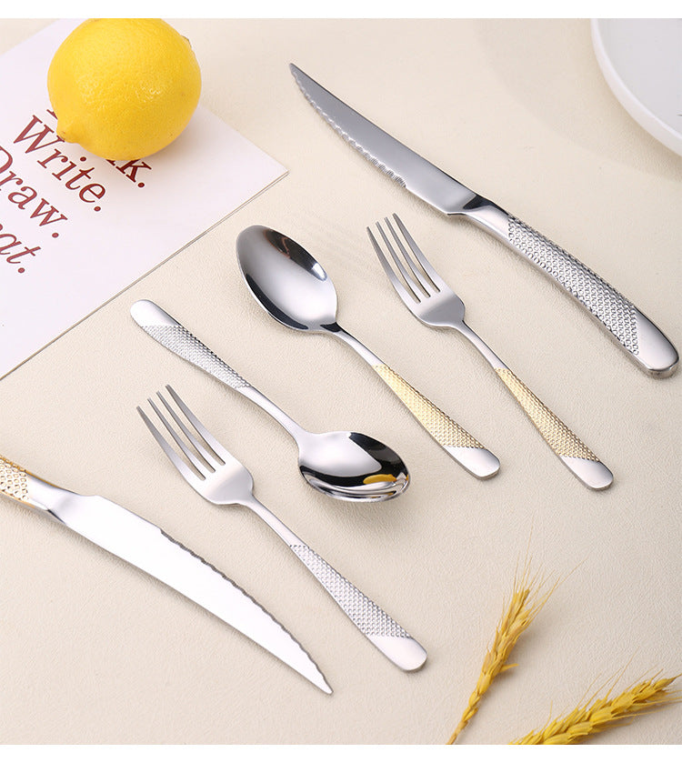 410Stainless Steel Star Diamond Western Steak Knife Fork Spoon Middle Eastern Titanium Coated Hotel Cutlery Knife Fork Spoon Partial Gold