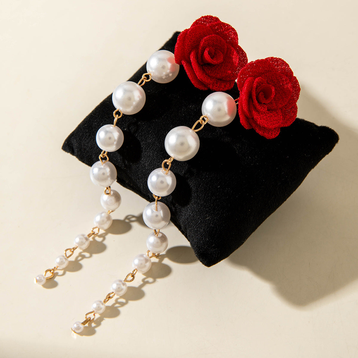 European and American Fresh Fabric Colorful Pearl Earrings Sweet Rice Bead Tassel Tulip Flower Earrings