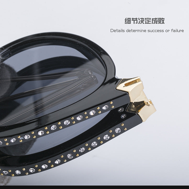 Diamond-Encrusted Foldable Sunglasses for Women Fashionable Internet Celebrity Style Sunglasses Artistic Bare-Faced Glasses Toad Glasses sunglasse