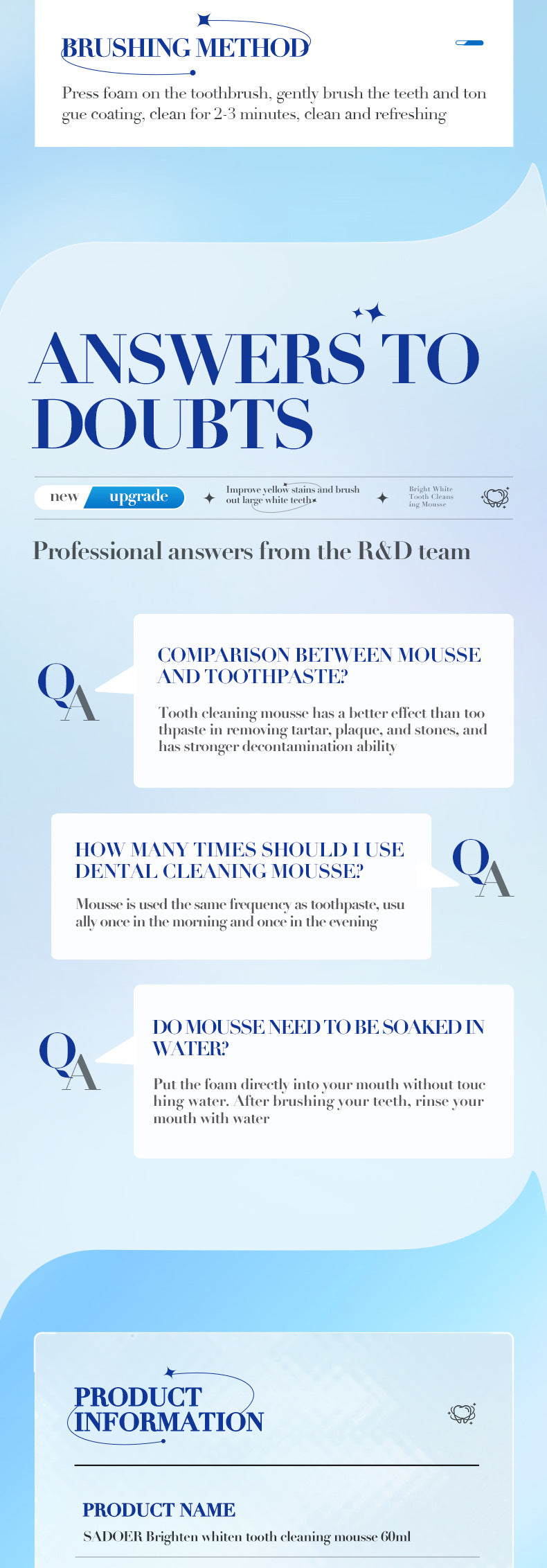 Full English Teeth Cleaning Mousse60mlSADOER Clean Tartar, Gum, Teeth, Oral Care,  Foreign Trade Wholesale