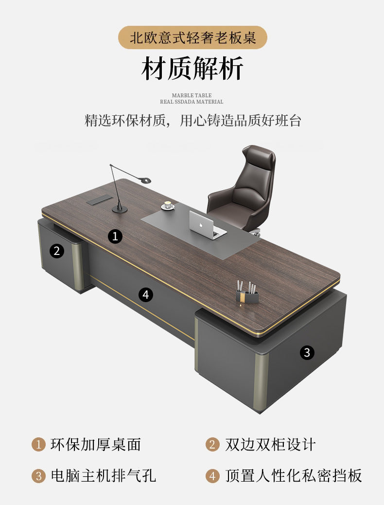 Elegant Office Desk Boss Desk Simple Modern Double Cabinet Mobile Cabinet Office Manager President Office Desk and Chair Set