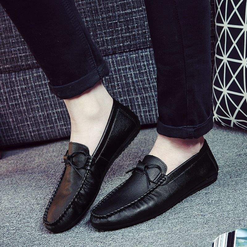 Beanie Shoes Men's New Casual Leather Shoes Men's Breathable Soft Leather Lazy Shoes Student Slip-On Men's Driving Shoes