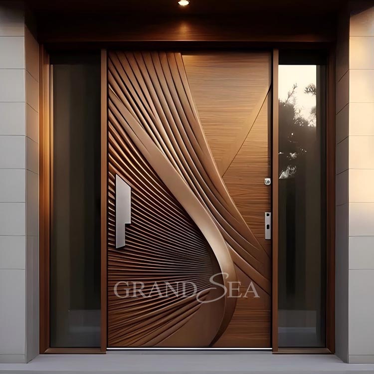Luxury Design Entrance Door Exterior Security Front Pivot Door Modern Entry Black Wooden Aluminum Pivot Door