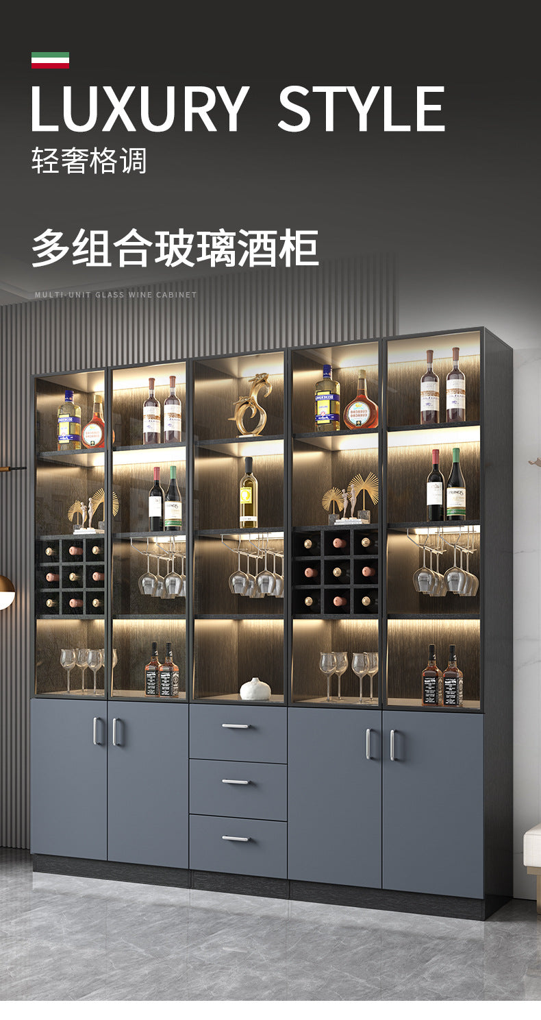 Glass Wine Cabinet for Living Room, Wall-Mounted, Modern Minimalist, Light Luxury, Double-Door Wine Cabinet, Home Dining Side Cabinet, High-End Display Storage Cabinet