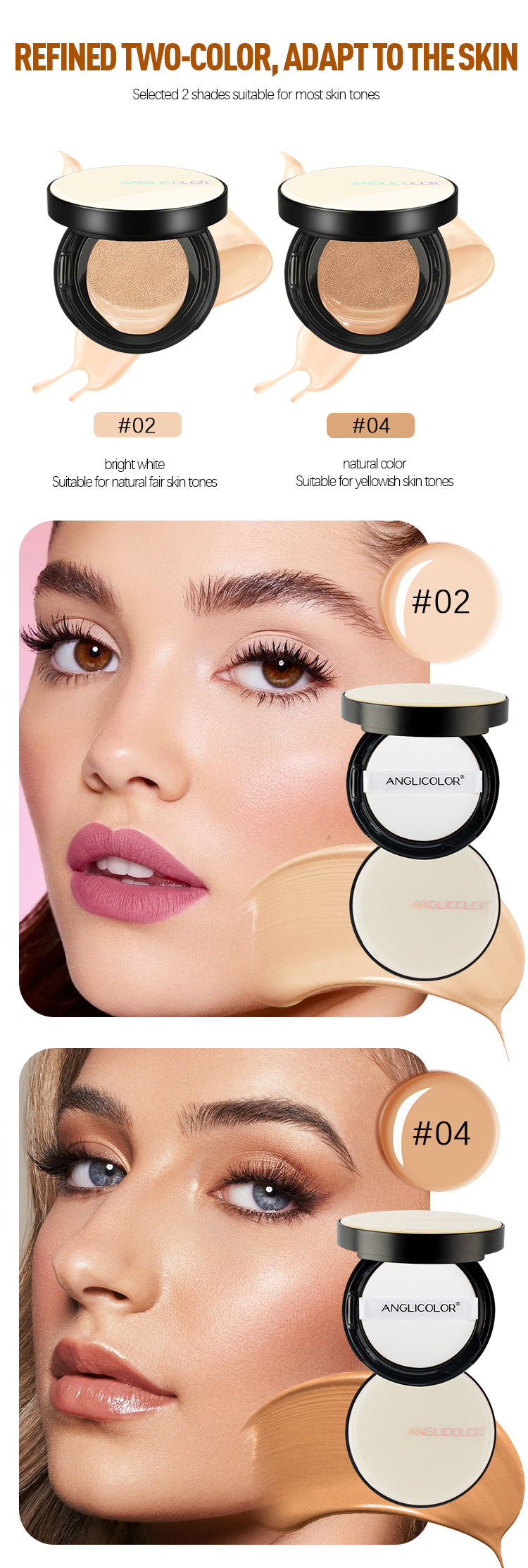 Anglicolor Air Cushion BB Cream Concealer No Makeup Cream Oil Control Long-lasting Liquid Foundation CC Frost