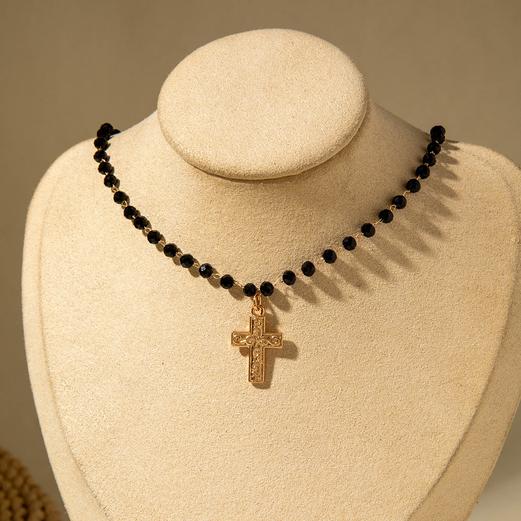 European and American Fashion Sense y Women's Tassel Necklace Creative Personality Double Layer Cross Pendant Collarbone Chain Necklace