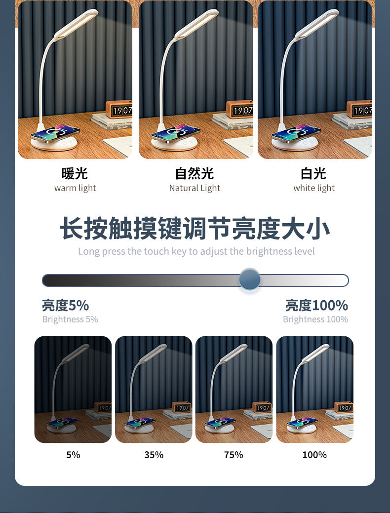 ledDeskLamp Study Bright Enough Foldable Touch15W Wireless Charging Bedroom Bedside Reading Lamp