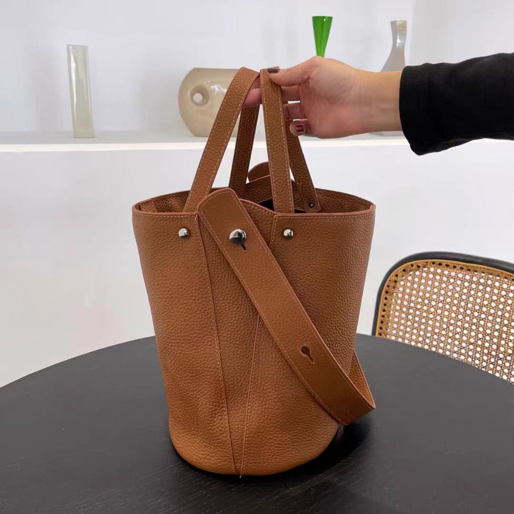 Guangzhou Genuine Leather Women's Bag Large Capacity Tote Bag Top Layer Cowhide Bucket Bag Handheld Shoulder Crossbody Bag Trendy