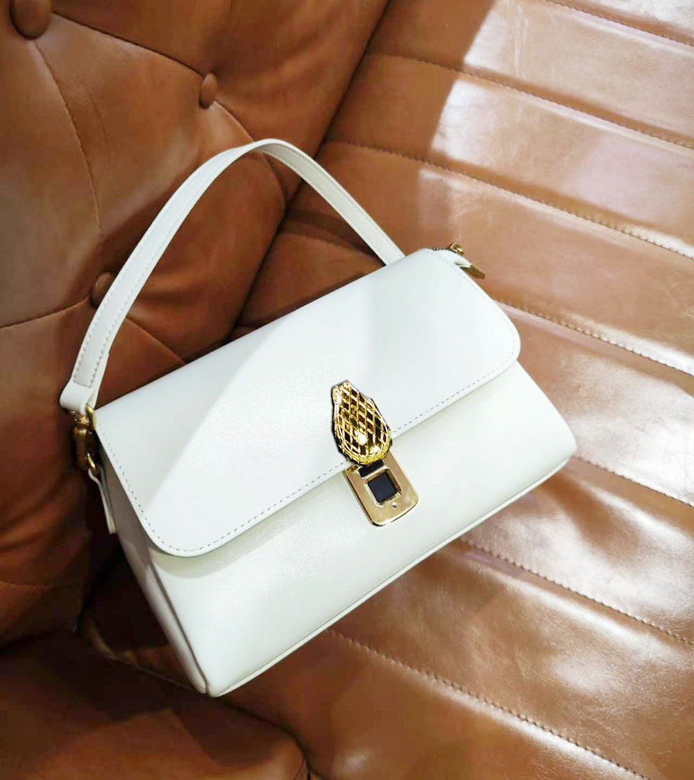 Fingerprint Unlock Bag Niche Genuine Leather Women's Bag High-end Flocked Top Layer Cowhide Single Shoulder Crossbody Commuter Underarm Bag