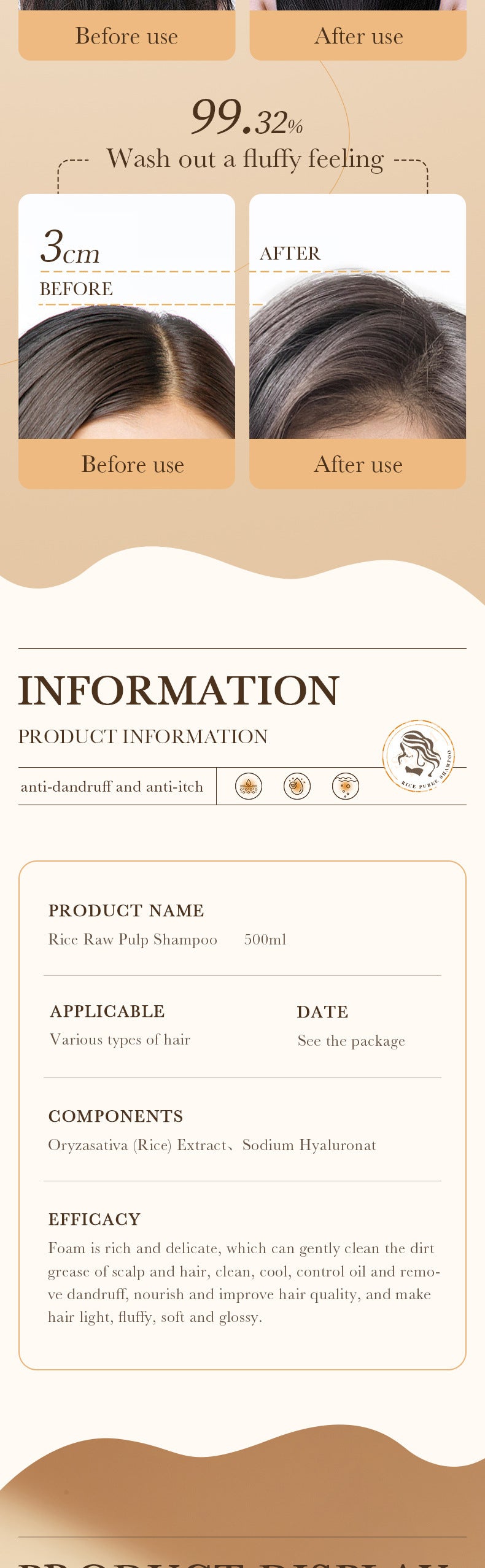 BIOAOUA Rice Puree Shampoo Anti-Dandruff Oil Control Volumizing Long-Lasting Fragrance Hair Wash Foreign Trade