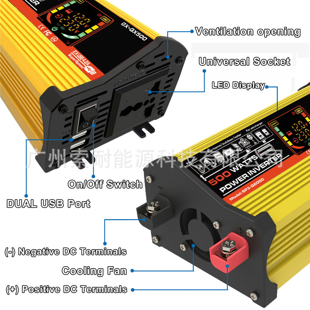 Car and Home Inverter12V Turn110V220V 500W Smart Display car power inverter
