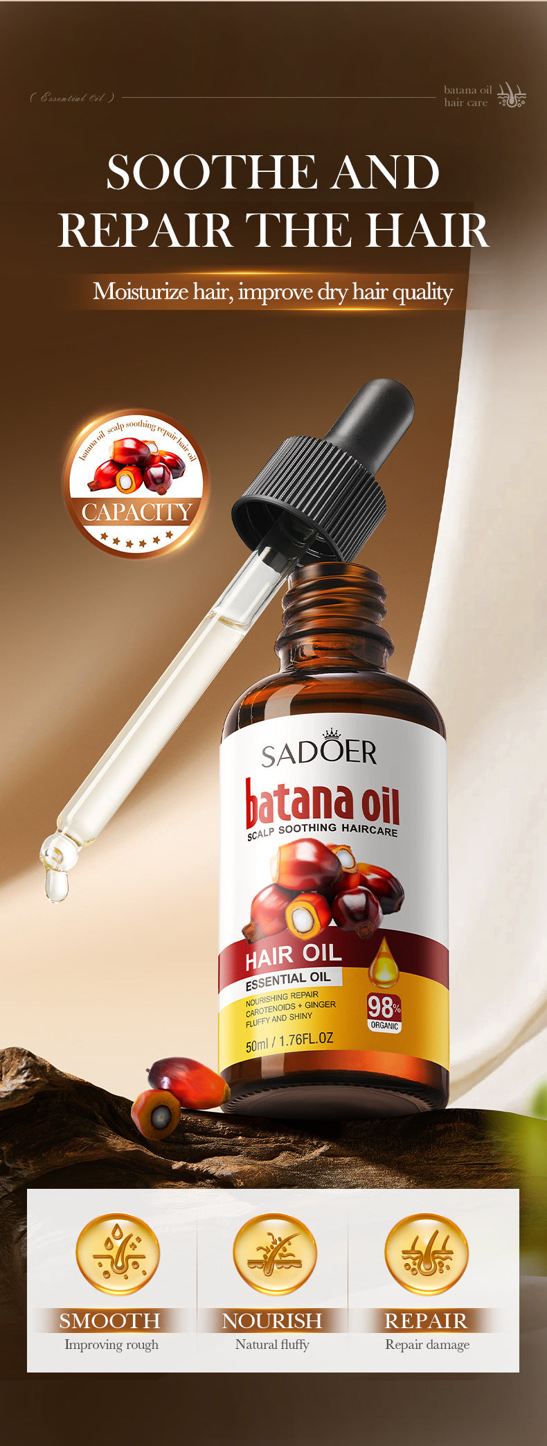 Full English Batana Scalp Hair Care Oil SADOER Soothing and Smooth Hair Oil  Wholesale