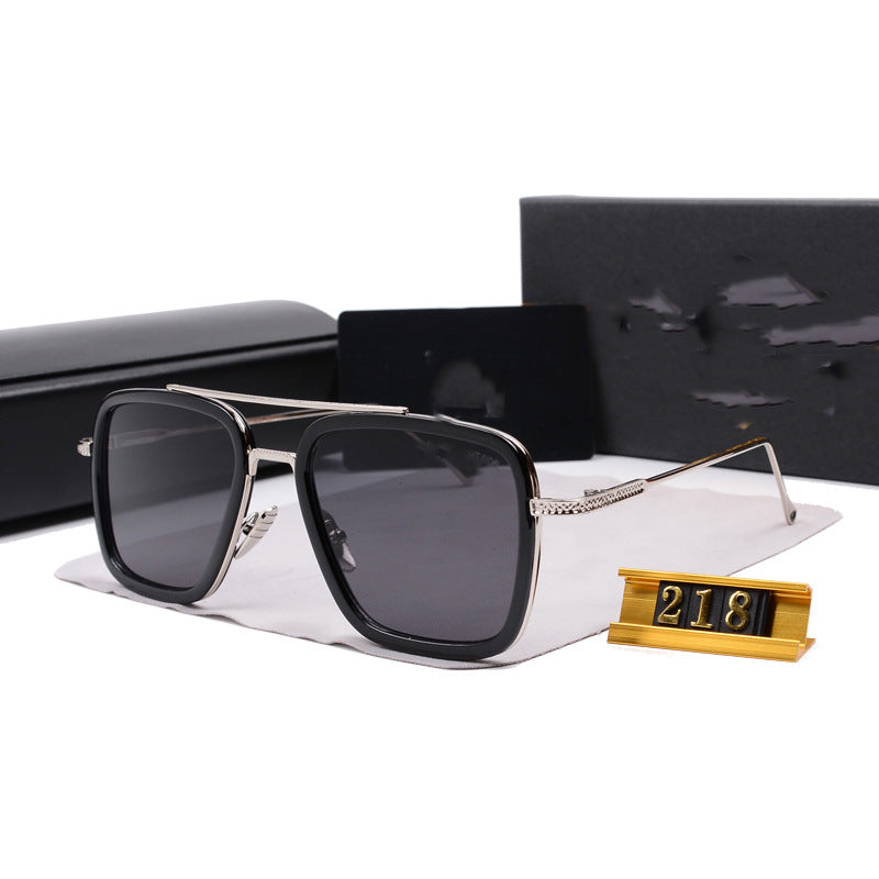 European and American Iron Man Style Sunglasses European and American Fashion Square Frame Sunglasses Men's Retro Metal Double Bridge Color Changing Glasses Frame