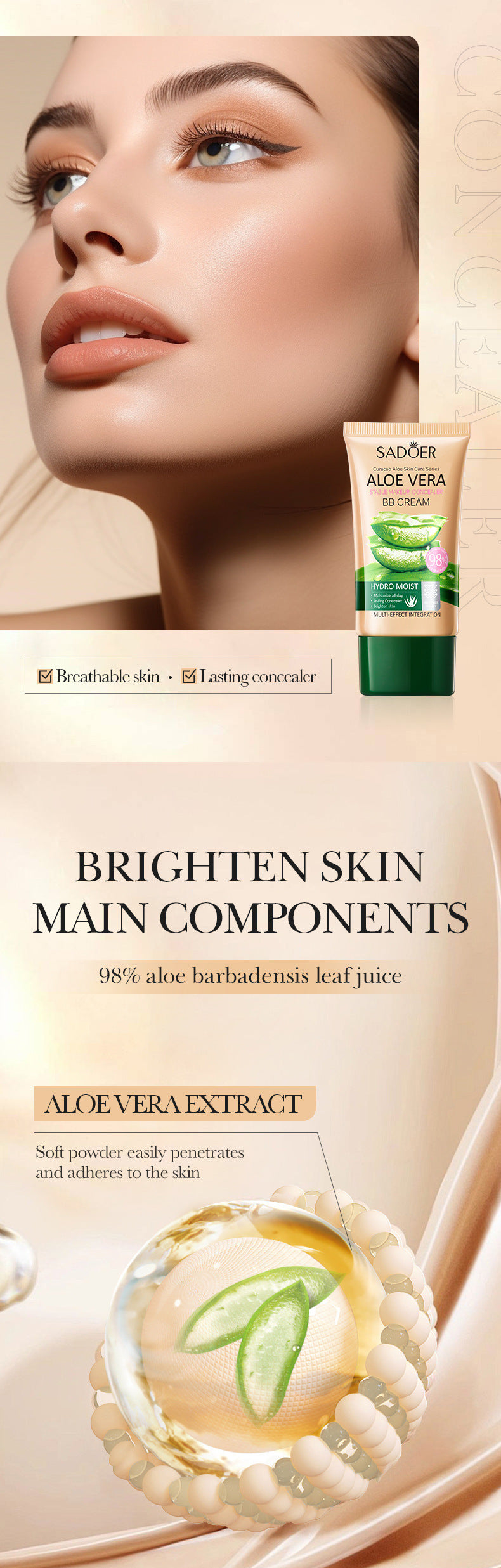 Full English Aloe Vera Long-lasting Concealer BB Frost SADOER Contouring and Shaping Makeup BB Wholesale  Foreign Trade Frost