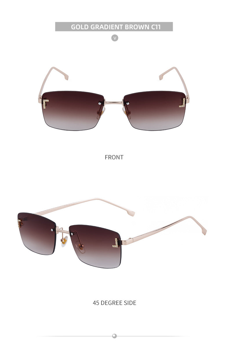 【Customization】European and American Frameless Cut Edge Sunglasses with Rhinestones Square Frame Sunglasses for Women sunglasses