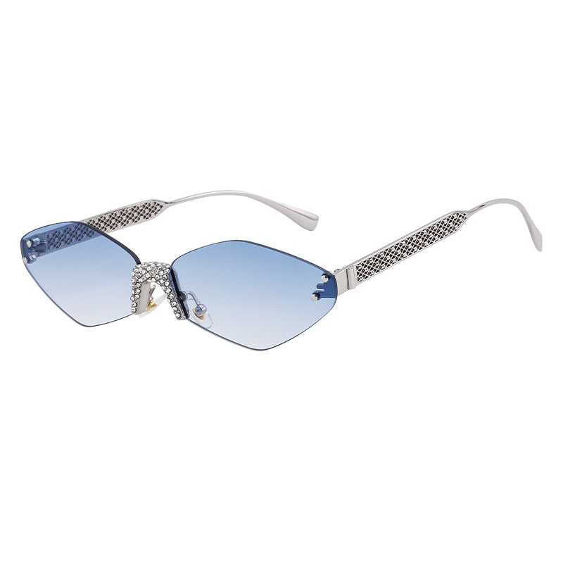 New Diamond Cut Edge Frameless Sunglasses for Women, Diamond-Studded Sunglasses, Sun Protection, Diamond-Shaped Frame Glasses for Women shades