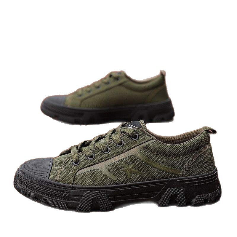 New Five-Star Liberation Shoes for Men, Non-Slip, Wear-Resistant, Suitable for Construction Sites, Military Training, Labor Protection, Low-Cut Canvas, Breathable, Odor-Resistant Rubber Shoes