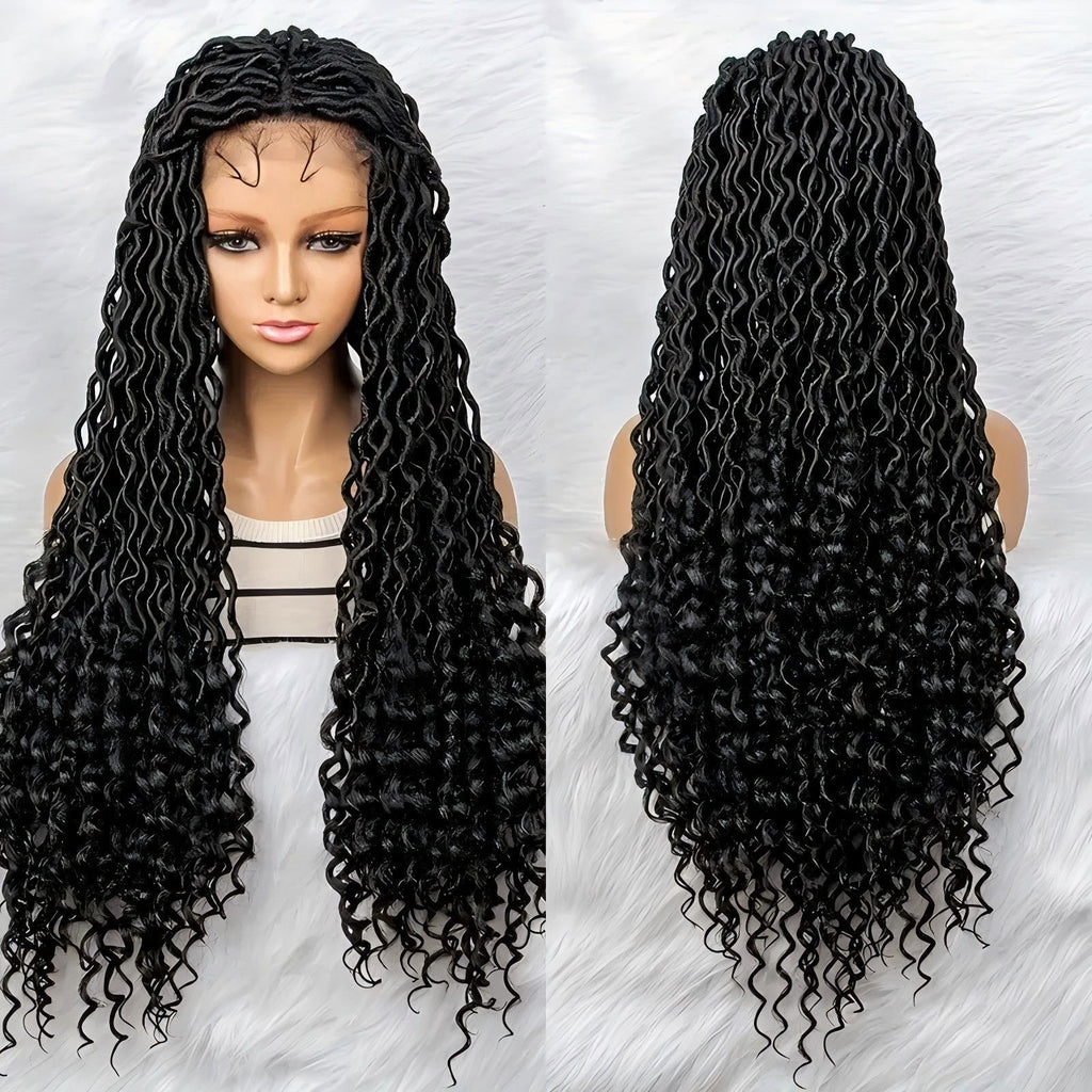 European and American African Full Lace Synthetic Fiber Curved Top and Bottom Hand-Crocheted Lace Headpiece Faux Locs Wig Full Lace Wig