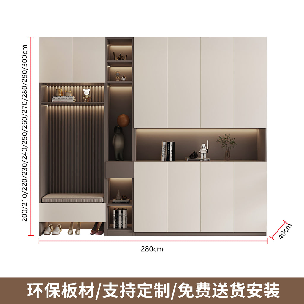 Custom Entryway Wall-Mounted Shoe Cabinet Home Doorway Entryway Cabinet Integrated Entryway with Door Cream Solid Wood High Cabinet
