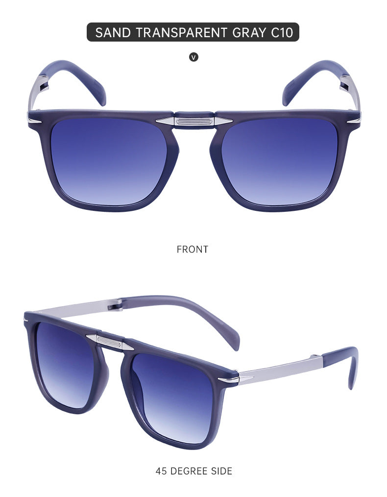 Retro Square Frame Folding Polarized Sunglasses for Men, Trendy Driving Sun Protection Glasses shades