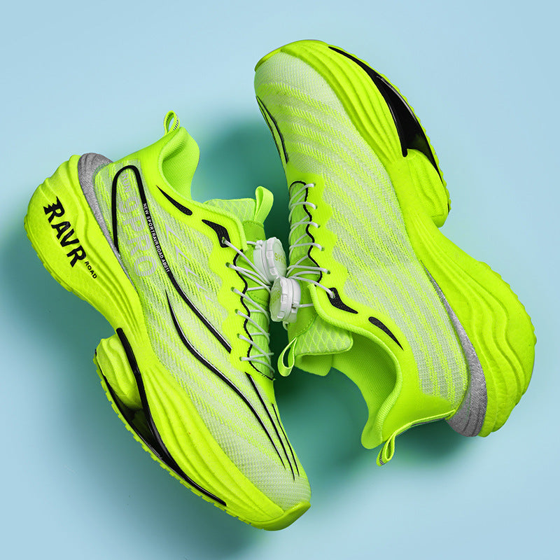 2025Autumn Winter New Breathable Double Mesh Knob Buckle Sports Shoes Couple High Elastic Popcorn Soft Bottom Carbon Plate Running Shoes