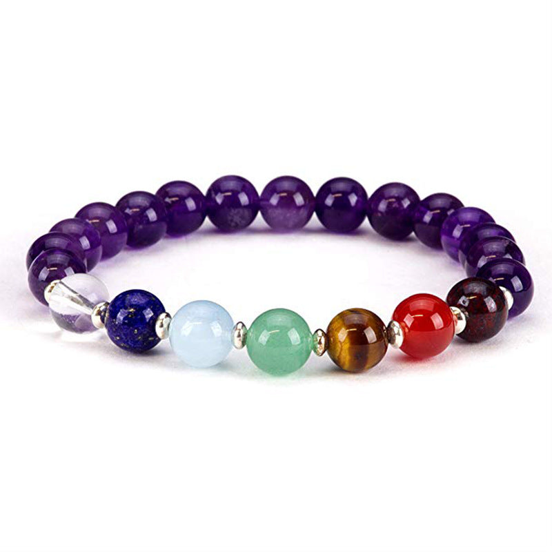 Women's White Crystal Colorful Bracelet Amethyst Vajra Buddha Bead Spacer Bracelet Natural Black Obsidian Colorful Bracelet
