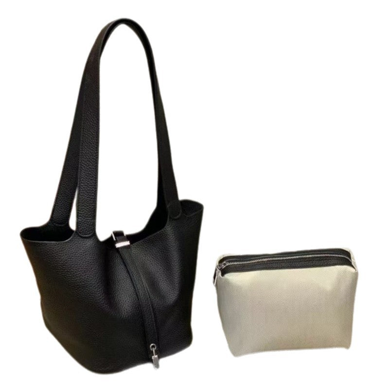 2025New Basket Bag for Women, High-End Niche Design, Large Capacity Bucket Bag, Top Layer Cowhide Handbag