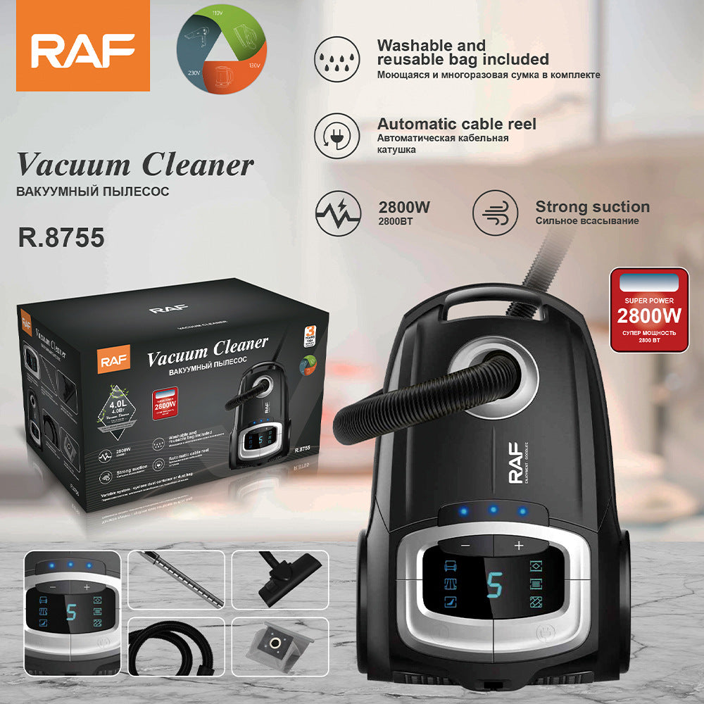 RAF European Standard Household Vacuum Cleaner with Smart Display, Powerful Suction, Horizontal Portable Vacuum Machine R.8755  4L