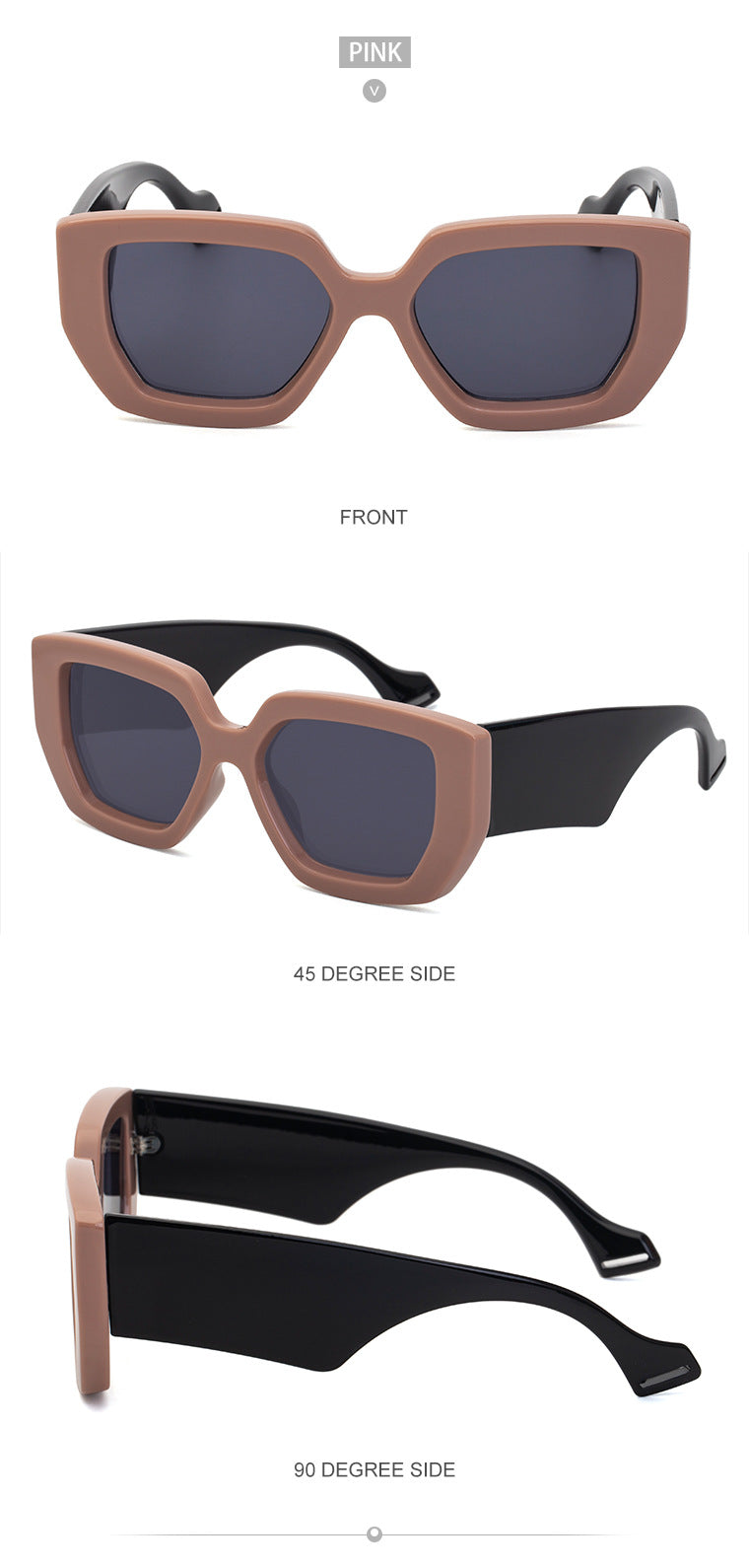 Trendy Square Frame Wide Temple Sunglasses for Women, Internet Celebrity Style Large Frame Sunglasses for Women sunglasses