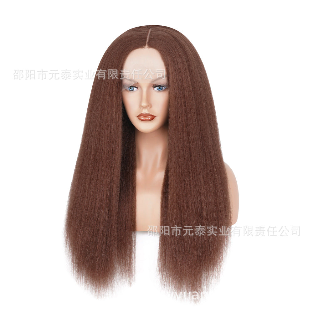 13x4BurgundyYaKiLaceFrontSyntheticWig Curly Hair with Side Bangs Cross-Border Exclusive