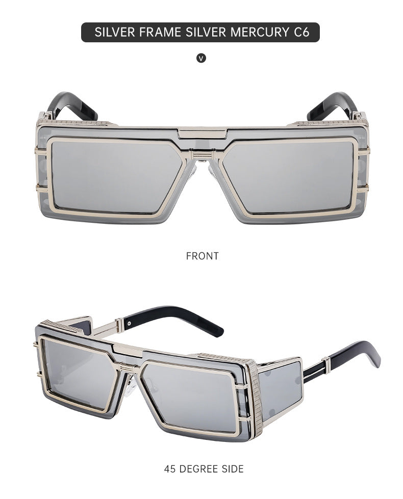 New Full Frame Glasses Men's Future Technology High-end Sense European and American fashion Square Frame Sunglasses Sunglasses shades