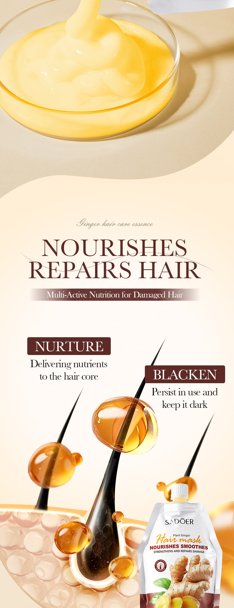 Full English Ginger Hair Mask350g SADOER Smooth Nourishing Repair Moisturizing Hair Mask  Wholesale