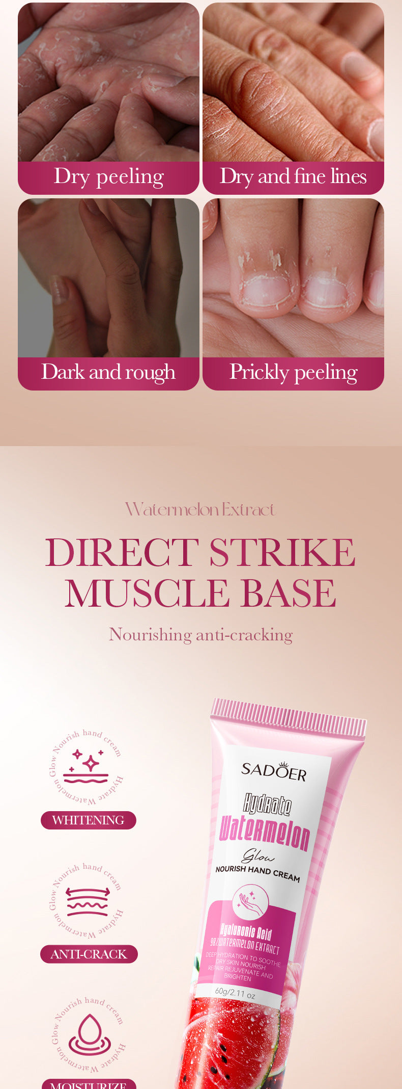 SADOER烟酰胺西瓜护手霜 保湿滋养秋冬护手霜 跨境外贸批发