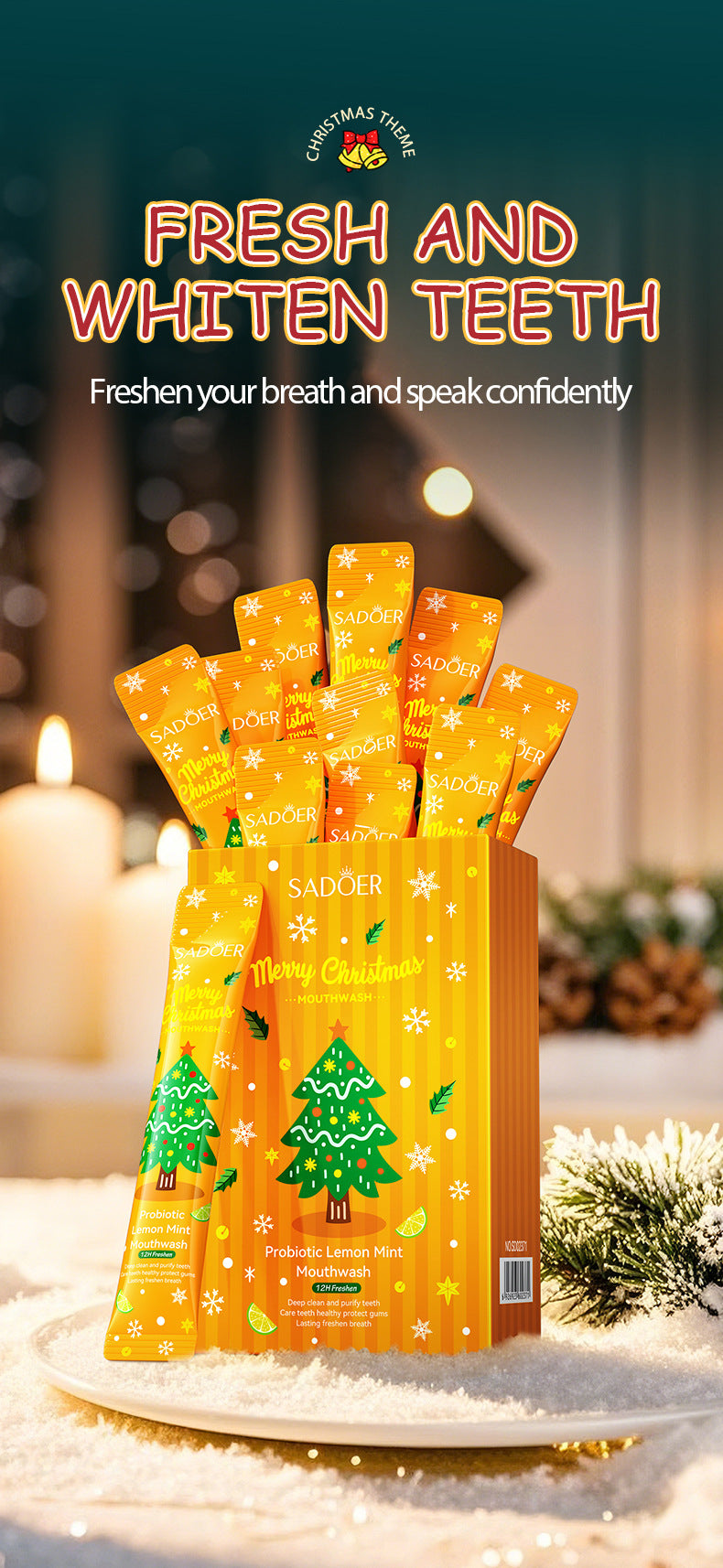 Cross-border Christmas Probiotic Mouthwash Strips10ml  SADOER Green Lemon Mint Export Manufacturer Wholesale