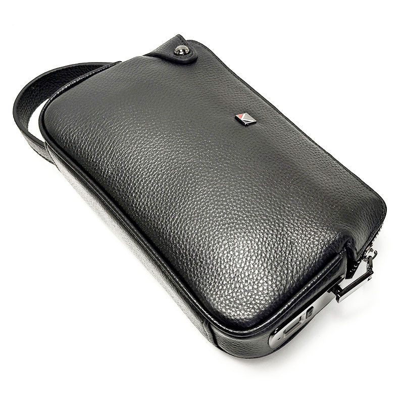 Fingerprint Lock Clutch Wrist Strap Handheld Bag for Phone Men's Business Genuine Leather Handbag Portable Fingerprint Unlock