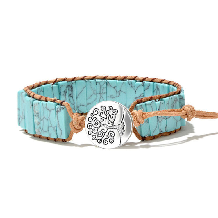 European and American Style Women's Bohemian Bracelet Vintage Emperor Stone Bracelet Handmade Woven Leather Cord Bracelet