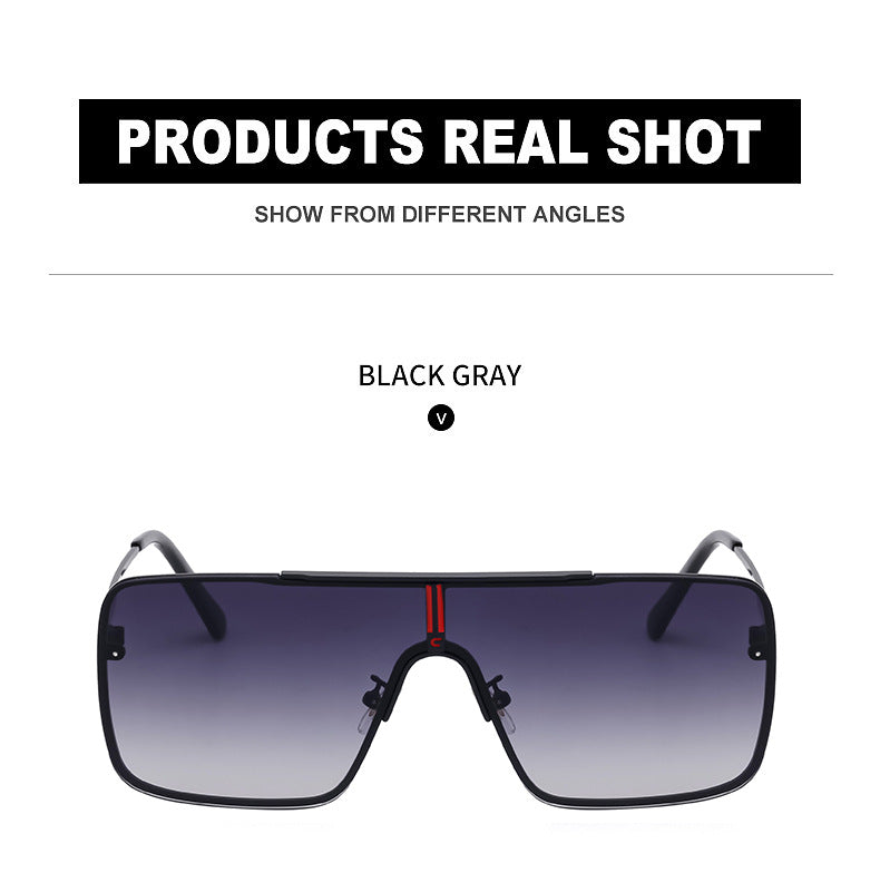 New Large Frame Sunglasses for Men Metal Frame One-piece Fashion Internet Celebrity Square Frame Glasses Trendy Sun Protection Driving Sunglasses