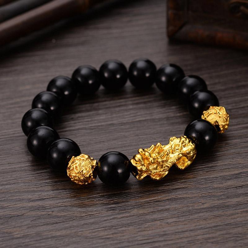 Vietnam Sand Gold Pixiu Bracelet for Men and Women Imitation3D Hard pure gold99Obsidian Wealth-Attracting Pichu Buddha Bead Jewelry Long-Lasting Color
