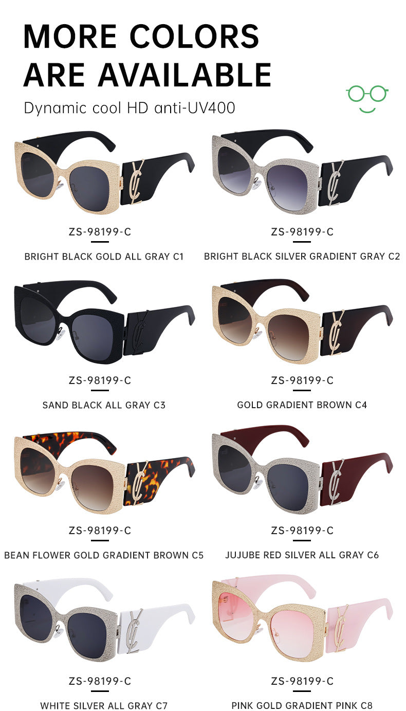 2025New Style Personality Wide Mirror Leg Sunglasses European and American Fashion Sunglasses for Women High-end Large Frame Outdoor Street Shooting Glasses